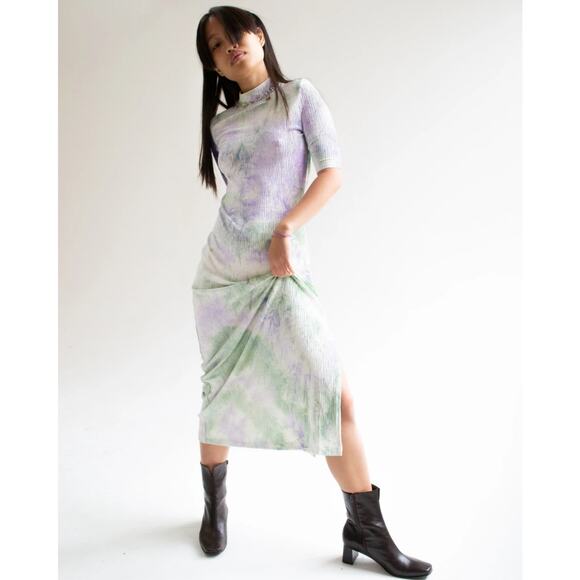 Free People Find Me Now Helene Amethyst Tie-Dye Velvet Pleated Midi Dress XS - Picture 1 of 10